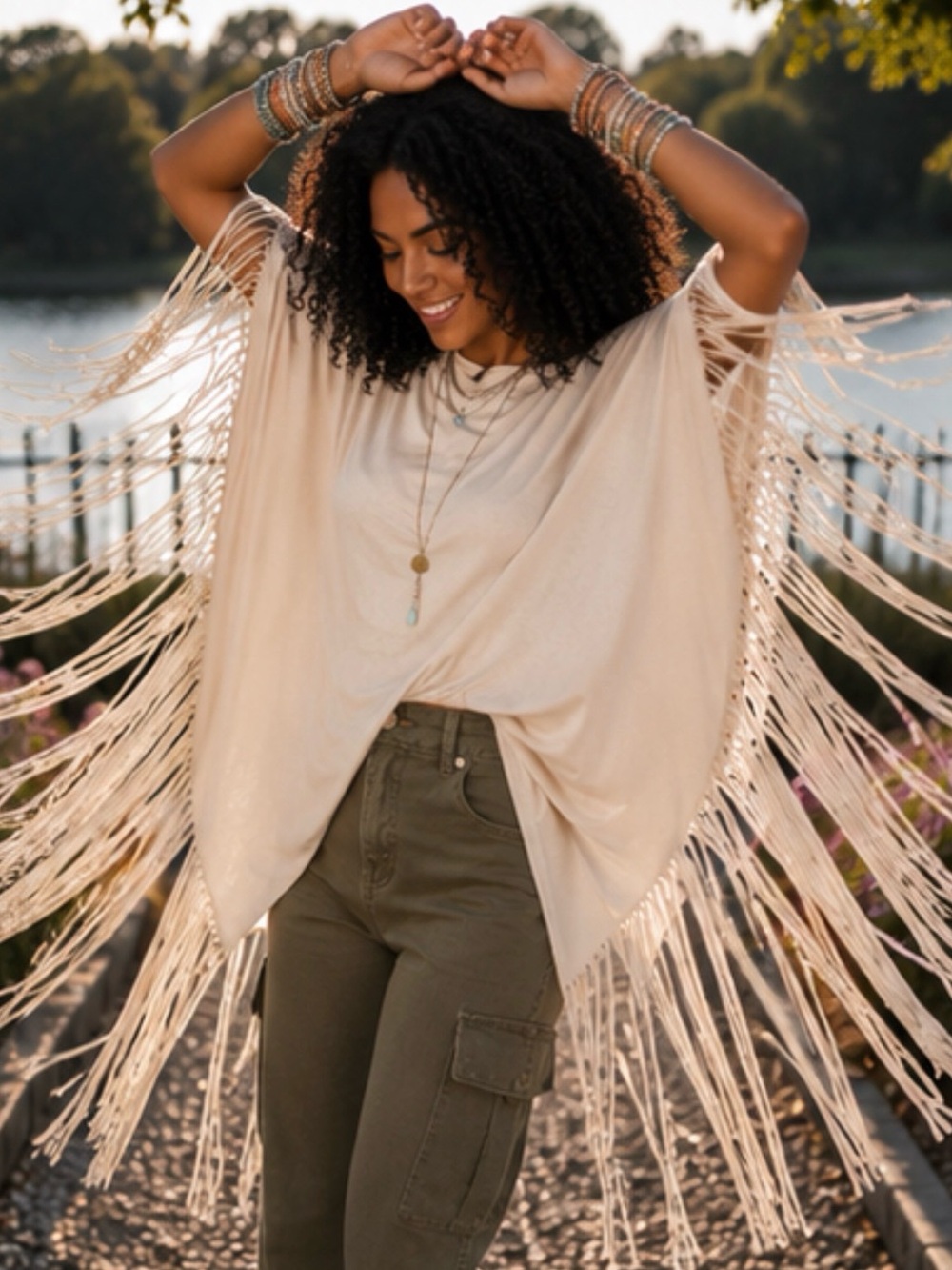 Showstopper Fringe Poncho Top | Boho Western Festival Oversized Tunic - Picture 8 of 12